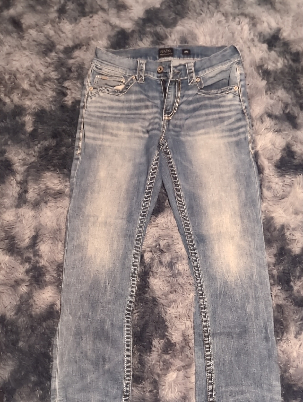 Buckle Washed Light Blue Slim Straight Jeans